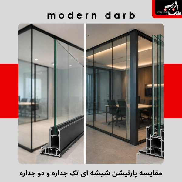 مقایسه پارتیشن شیشه ای تک جداره و دو جداره